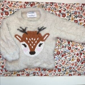Old Navy Cream Fuzzy Sweater with Deer Design